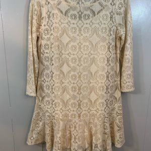 Free People Beige Lace Tank Lined Ruffle Boho 3/4 Sleeve Wedding Party Dress 4